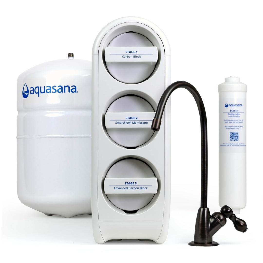 Aquasana SmartFlow Reverse Osmosis Water Filter | RO Under Sink System | WQA certified up to 99.99% of 90 contaminants including fluoride, PFAS, arsenic, lead, and chlorine | Oil rubbed bronze faucet