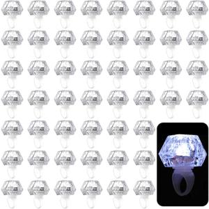 Vicenpal 50 Pack Flashing LED Light up Rings Bachelorette Party Favors Plastic Diamond Rings Flashing Glow in The Dark for Bridal Shower Game Wedding Birthday Party Decorations