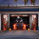 Halloween Decorations Garage Door Cover 16x7 ft, Scary Halloween Garage Door Banner Mural Backdrop Background Decor, Horror Movie Party Supplies Indoor Outdoor