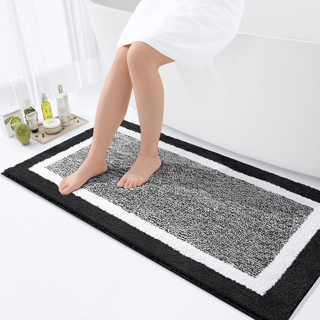 OLANLY Bathroom Runner Rugs 44x24, Extra Soft and Absorbent Microfiber Bath Rugs, Non-Slip, Machine Washable, Quick Dry Shaggy Bath Carpet, Long Bath Mats for Bathroom Floor, Tub, Shower, Black