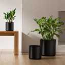 LE TAUCI 10+8+6 Inch Ceramic Pots for Plants, Indoor Planters with Drainage Hole and Plug, Modern Cylinder Flower Pots Set of 3 for Office and Living Room, Satin, Black, Medium