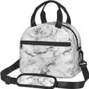 White Marble Lunch Bag with Adjustable Shoulder Strap for Women Men Reusable Lunch Box Leakproof Tote Bags Insulated Cooler for Work Travel Outdoor(9 x 5 x 7.8 Inches)