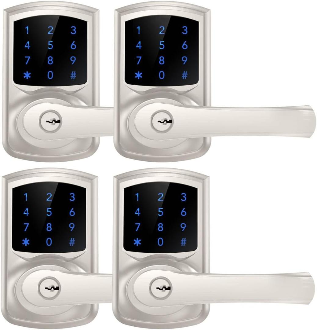 HIDALIFE Keyless Entry Door Lock with Keypad and Handle for Front Doors, Touchscreen, Anti-peep Password, Auto-Locking, Satin Nickel 4 Pack