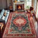YJ.GWL Area Rugs for Living Room 8x10 Machine Washable Rugs, Non Slip Floral Vintage Rug Indoor Carpet, Stain Resistant Large Rug for Bedroom Dining Room, Orange-Red