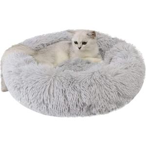 Large Cat Beds for Indoor Cats - Dog Bed Washable 24 inches for Small Medium Dogs, Anti Anxiety Round Fluffy Plush Faux Fur Cat Bed, (Large 24" L x 24" W) (Large 24"L x 24"W, Light Grey)