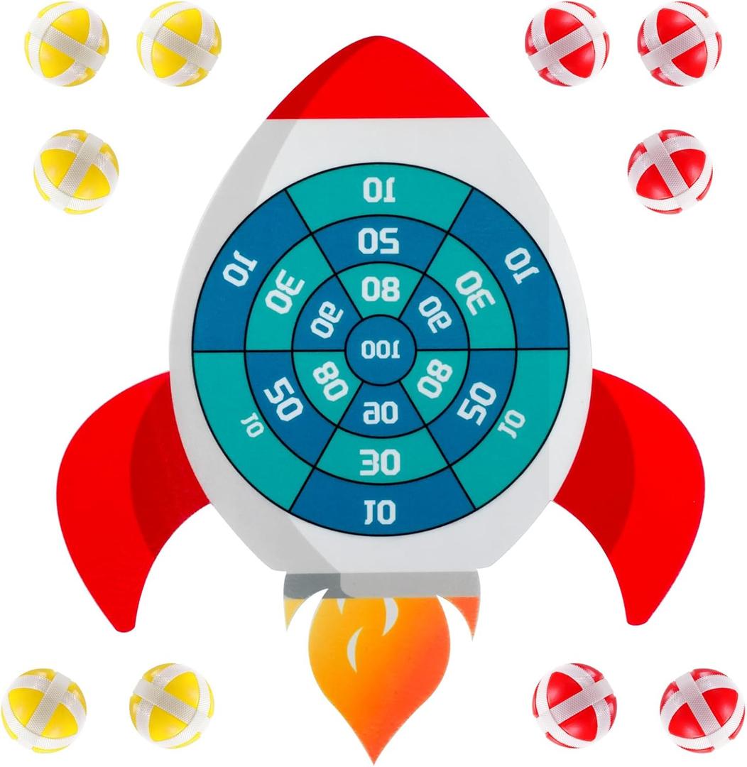 Dart Board for Kids & Adults - Space Themed Party Decor with 10 Balls,Outdoor Indoor Games Toys for Family,Rocket Ship Birthday Party Decorations for Boys Girls (23.2x20.5in)