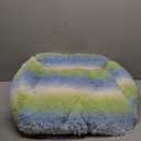 Lesure Cute Cat Bed Indoor - Furry Cat Bed Large, Washable Calming Small Dog Beds for Puppy with Fashion Design, 26x21x9inches, Green Stripe (Medium)