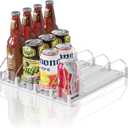 Drink Organizer for Mini Fridge (Fits Depth 12.2"), 12oz 16oz 20oz Soda Can Dispenser, Width Adjustable Automatic Pusher Glide, 12.2" D 4ROW Holds 16 Cans, White