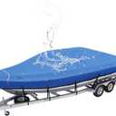Explore Land 900D Trailerable Waterproof Boat Cover Fits 14'-16'Long Beam Width up to 76" V-Hull Tri-Hull Runabout Fishing Ski Pro-Style Bass Boats, Blue