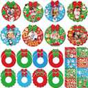 Dianelhall 24 Sets Christmas Picture Frame Craft Kit Xmas Wreath Photo Crafts Christmas Picture Frames Gift with Santa Stickers for Classroom Xmas Holiday Party Activities(Colorful Wreath)
