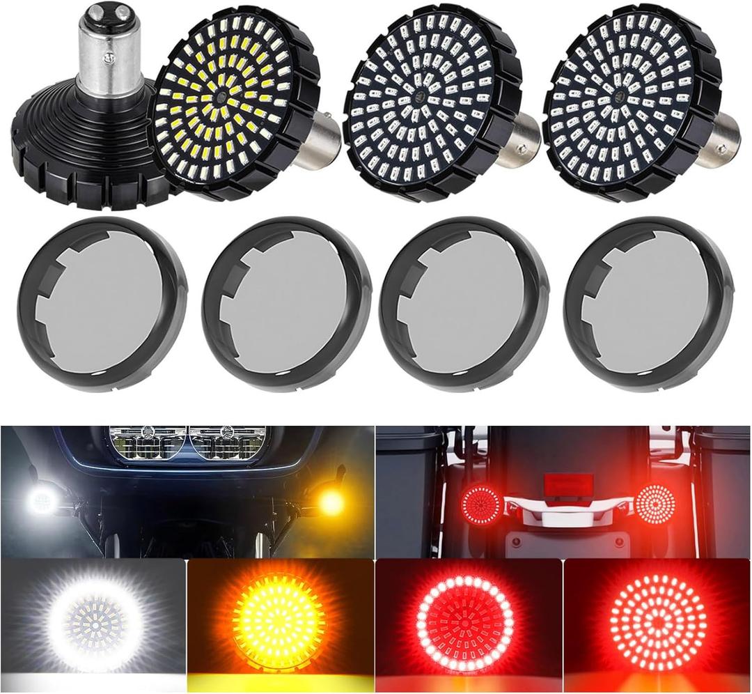 1157 LED Turn Signals 2", High Brightness 81 LED Blinkers Front Rear Bulbs Bullet Housing with Lens Covers Compatible with Harley Davidson Touring Street Glide Road Glide Iron 883 1200