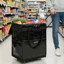 HOMESPON Large Black Rolling Shopping Bag with Wheels 142L Heavy-Duty Storage Organizer Waterproof & Zipper Closure Trolley Tote with 5 Handles for Travel,Camping,Grocery,Laundry and Daily Use