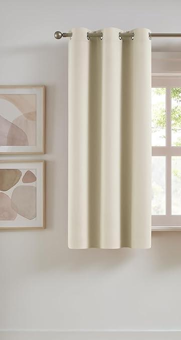Beige Blackout Curtains 1 Panel - Beige Curtain Panels/Window Drapes Insulated Thermal Solid Color Room Darkening Blackout Curtains Grommet Top 110" x 210" 