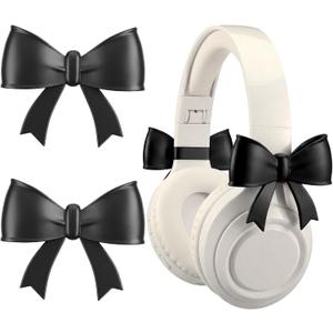 2 Pack Black Bow Headphone Accessories Cute 3D Printed Bows Coquettish Headset Attachment Gaming Accessories Christmas Gamer Gift for Her Women Gamers Streamers
