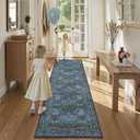 Lahome Floral Washable Kitchen Runner Rug, 2x6 Runners for Hallways | Non Slip Ultra-Thin Boho Soft Hallway Rug Forest Blue Carpet for Bedroom Bathroom Laundry Room Giverny, Blue