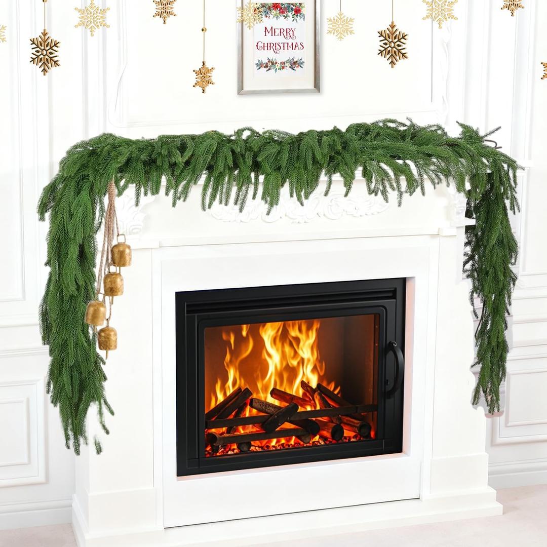 2PCS 6FT Artificial Norfolk Pine Garlands, Real Touch Winter Pine Garland, Green Artificial Greenery Garland for Table, Indoor, Mantle, Wall, Outdoor Christmas Decorations (2)