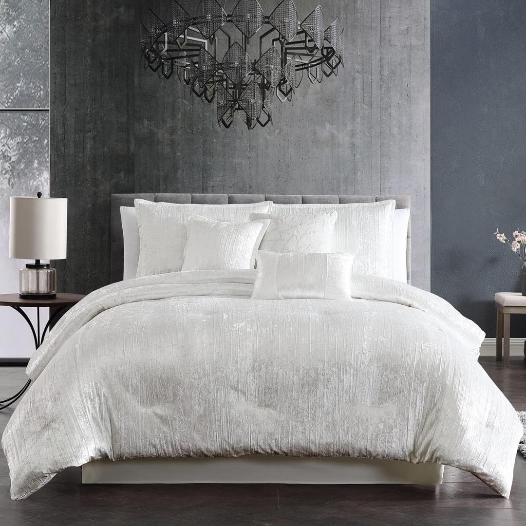 Riverbrook Home Turin Plush Comforter Set, King, White, 7-Piece Set