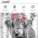 Blue Eucalyptus Highland Cow Shower Curtain Watercolor Floral Leaves Cattle Plants Botanical Bathroom Decor Waterproof Fabric Cloth 72Lx72W Inch with 12PCS Hooks