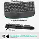 Nulea RT08 Wave Keys Wireless Ergonomic Keyboard with Cushioned Palm Rest, 2.4GHz Ergo Cordless USB Computer Keyboard, Comfortable Natural Typing, for Laptop, Mac, Windows Black