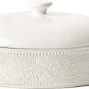 FE Ceramic Tortilla Warmer,Lace Emboss 8.8 Inch Tortilla Holder with Lid for Taco Tuesday, Mexican Night and Party,Taco Bread Pancake,Tortilleros Para Las Tortillas Caliente (Bright White)