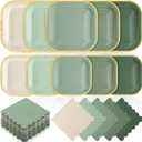 Zhehao 150 Piece Sage Green Plates and Napkins for 50 Guests, Includes Each of 7" and 9" Gradient Green Square Paper Plates, Scalloped Napkins for Baby Showers, Weddings, Birthday Party Decorations