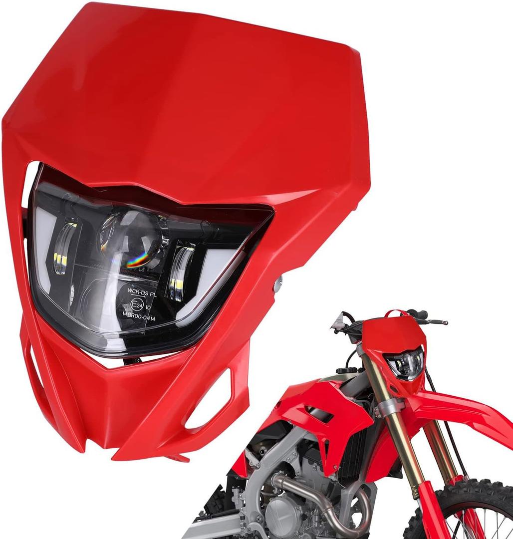 AnXin Dirt Bike Headlight LED Head Light Kit with Optical Lens Universal for CRF250R CRF450R CRF250L CRF450L Most Dirt Pit Bike Enduro Motocross Red