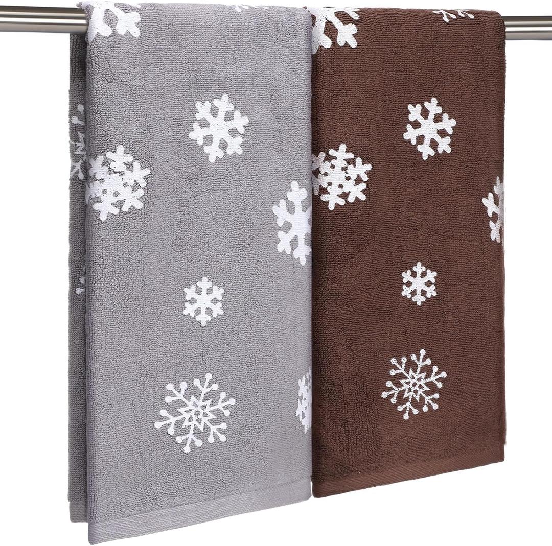 Preboun 2 Pcs Winter Hand Towels Christmas Snowflakes Bathroom Towels Cotton Soft Absorbent Bathroom Kitchen Decoration for Drying, Cleaning, Cooking, 13.7 x 29.5inch