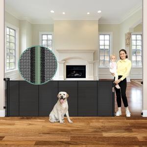 Reinforced 120 Inch Retractable Baby Gates Extra Wide Baby Gate to Prevent Crawling Through, Indoor/Outdoor Retractable Dog Gate, 10ft Scratch-resistant Mesh Child Gates for Doorways Extra Wide, Black