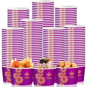 Maxdot 50 Pcs Happy Diwali Snack Cups 9oz Disposable Ice Cream Cups Decorative Paper Dessert Bowls Indian Deepavali Party Supplies for Yogurt, Cupcakes, Soup Hot or Cold Food