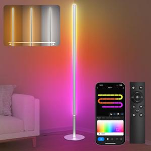 Marlrin RGBW Floor Lamp, Color Changing Standing LED Corner Lamp, Modern Lamp with Music Sync, Compatible with AlexaWi-Fi APP and Remote Control, 57.8" Floor Lamp for Living Room and Bedroom, Silver