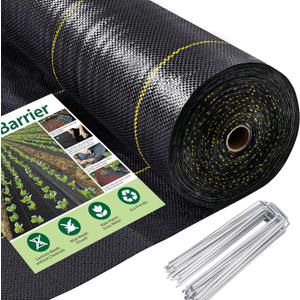 UPGRADE 8ft x 100ft Premium Weed Barrier Landscape Fabric, 3.5oz Heavy Duty Garden Woven Ground Cloth with Superior Permeability Weed Control Includes 30 Staples