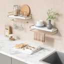 Forbena Floating Bathroom Shelves Wall Mounted, Aesthetic White and Gold Shelves for Bathroom Accessories, Modern Bathroom Organizer with Tower Bar for Wall Decor Storage Small Spaces, Set of 2