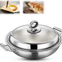 Titanium Hammered Wok with Double Handles, 2026 New Multifunctional Ultra-Durable Scratch-Resistant Non Stick Even Heating Titanium Wok for Cooking,with lid,15.75IN