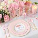 WDF 180 Pieces Pink Plastic Silverware with Gold -Pink Plastic Utensils Set - 60 Guest Cutlery Disposable for Birthday Party Baby Shower Wedding Spring