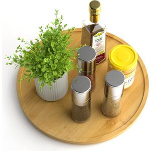 Lazy Susan Organizer Homerays 12 Inch Non-Skid Bamboo Lazy Susan for Kitchen Rotating Spice Rack for Kitchen Cabinet, Wood Turntable for Kitchen Countertop Organizer