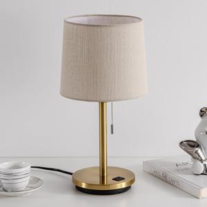 Modern Table Lamp for Bedroom, Desk Lamp with USB Port, Fabric Shade 3 Brightness Levels Nightstand Lamps for Living Room, Bedside, Study Room, Dorm, Office, LED Bulb Included (Gold+Apricot)