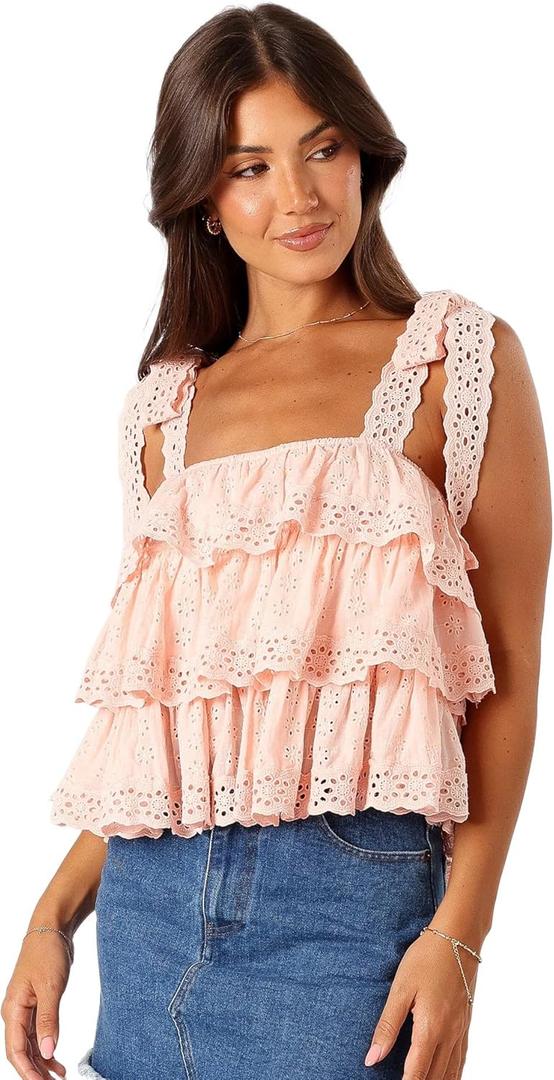 Petal & Pup Women's Tanya Lace Top (Medium, Light Pink)