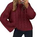 SYNEELIFE Women’s Cable Knit Sweaters Oversized Crewneck Winter Knit Pullover Y2k Chunky Cozy Sweater Burgundy M (Red)
