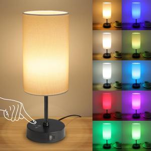 Unicozin Table Lamp,3 CCT 3000K/4500K/6500K & RGB Color Changing,Stepless Dimmable Touch Control Bedside Lamp for Reading,Ambience Nightstand Light for Home Decor Party,White Shade (14.5in)