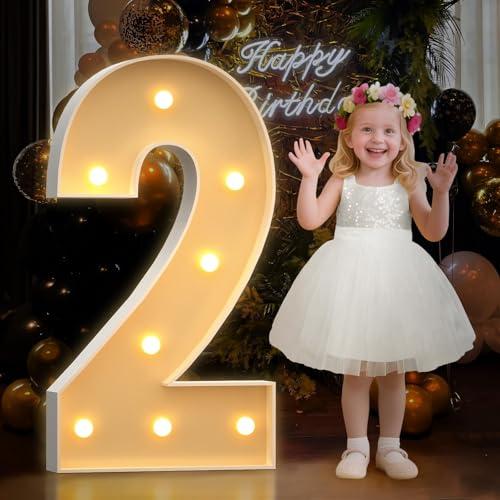 Mixifox 3FT Marquee Numbers 2 Large Light up Numbers for 2nd 21st Birthday Decorations Big Foam Board Mosaic Number for Anniversary Party Decor Light Up Sign DIY Pre-Cut Kit