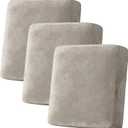 H.VERSAILTEX Velvet Stretch Couch Cushion Cover Plush Cushion Slipcover for Chair Loveseat Sofa Cushion Furniture Protector Seat Cushion Sofa Cover (3 Piece Sofa Cushion Covers, Oatmeal)
