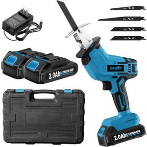 FULLYEA Cordless Reciprocating Saw, 3500 RPM Electric Saws with 4 Blades & 2 Batteries, Tool‑Free Blade Change, Handheld Saw Lightweight, Battery Reciprocating Saws for Cutting Wood PVC Pipe (Blue)