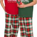LUKYCILD Christmas Pjs Matching Sets for Couples/Adults holiday Xmas Printed Top and Plaid Pants Sleepwear Pajamas (S)