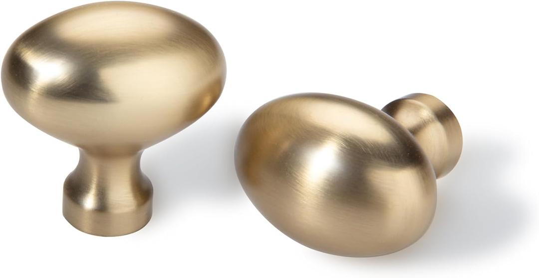 TUNNY 10 Pack Oval Ellipse Single Hole Cabinet Knob-Champagne Bronze Single Hole Furniture Hardware Knob for Bathroom Dresser Kitchen Cabinets Bedroom Cabinet Pull (Knob - 1.32"(33.6mm) Diameter)