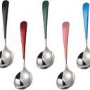 2 x Soup Spoons Stainless Steel, 18/10 Round Head Soup Spoons, Modern Thick Short handle 304 Stainless Steel Korean Spoon, Dinner Metal Spoons for Soup, Grain,Dessert,Milk,Tea,Coffee, 6.3 Inch, Set of 5