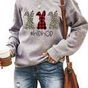 Ykomow Happy Easter Sweatshirt Women Long Sleeve Cute Bunny Rabbit Graphic Tees Pullover M