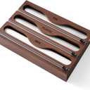 Wrap Dispenser with Cutter and Labels, Plastic Wrap Organizer For Kitchen,Bamboo 3-in-1 Wrap Dispensers for Cling Wrap Aluminum Foil and Wax,Storage Organization HolderBrown