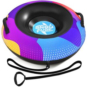 Snow Tube,48 Inch Big Heavy-Duty Inflatable Snow Sled with Premium Canvas Cover for Kids Adults,Thickened Hard Bottom Sleds for Snow with Detachable Tow Strap,Winter Outdoor Fun Snow Toys Gifts