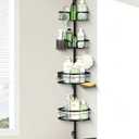 Shower Pole Caddy Corner, 4-Tier Adjustable Shower Shelves with Soap Holder & Hooks, Standing Shower Caddy Corner for Renters/Family, Self-Adhesive or Drill Mount 30-75 Inch, Black