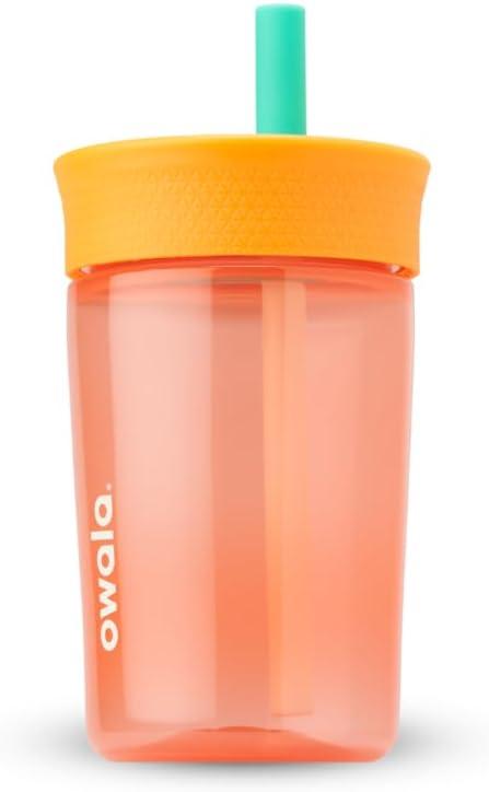Owala Kids Insulation BPA-Free Plastic Tumbler with Spill Resistant Flexible Straw, Easy to Clean, Kids Water Bottle, Great for Travel, Dishwasher Safe, 15 Oz, Orange and Peach (Watermelon)